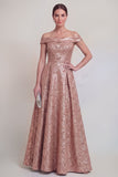 Blush Jacquard Floral Off The Shoulder A Line Mother of The Bride Robe