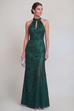 Robe longue de la mère de la mariée en sirène à dos nus fleur vert sauge avec fente