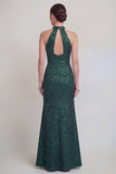 Robe longue de la mère de la mariée en sirène à dos nus fleur vert sauge avec fente