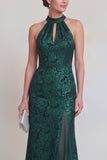 Robe longue de la mère de la mariée en sirène à dos nus fleur vert sauge avec fente