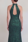 Robe longue de la mère de la mariée en sirène à dos nus fleur vert sauge avec fente