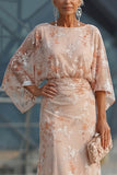 Robe longue de la mère de la mariée à col bateau champagne à col bateau et fourreau