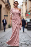 Robe de mère de la mariée bleu pâle à épaule unique et froncée longue avec des fleurs 3D