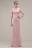 Blush velout, fourreau à col bateau, longue robe de mère de la mariée appliquée avec des fleurs 3D
