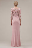 Blush velout, fourreau à col bateau, longue robe de mère de la mariée appliquée avec des fleurs 3D