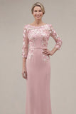 Blush velout, fourreau à col bateau, longue robe de mère de la mariée appliquée avec des fleurs 3D