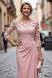 Robe longue de mère de la mariée à col bateau, fourreau à fard à fleurs, avec des appliques