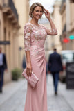 Robe longue de mère de la mariée à col bateau, fourreau à fard à fleurs, avec des appliques