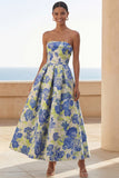 Robe longue de mariée longue à motifs floraux à motifs floraux en fleurs de jonquille bleue en ligne A