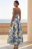 Robe longue de mariée longue à motifs floraux à motifs floraux en fleurs de jonquille bleue en ligne A