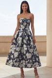 Robe longue de mariée longue à motifs floraux à motifs floraux en fleurs de jonquille bleue en ligne A