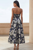 Robe longue de mariée longue à motifs floraux à motifs floraux en fleurs de jonquille bleue en ligne A