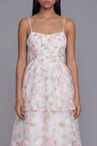Robe fleurie blanche rose à étages à bretelles fines en ligne en A