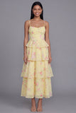 Robe fleurie blanche rose à étages à bretelles fines en ligne en A