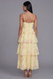 Robe fleurie blanche rose à étages à bretelles fines en ligne en A