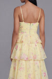 Robe fleurie blanche rose à étages à bretelles fines en ligne en A