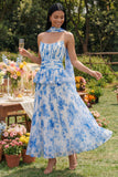 Robe midi plissée plissée à volants A-line Dusty Sage sans bretelles plissées et volants avec écharpe au col