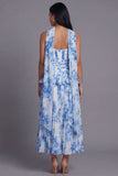 Robe midi plissée plissée à volants A-line Dusty Sage sans bretelles plissées et volants avec écharpe au col