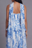 Robe midi plissée plissée à volants A-line Dusty Sage sans bretelles plissées et volants avec écharpe au col