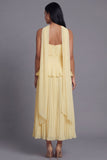 Robe midi plissée plissée à volants A-line Dusty Sage sans bretelles plissées et volants avec écharpe au col