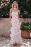 Robe longue de mariage invitée longue à motifs de mariage blanche blanche rose en chiffon et écharpe de col