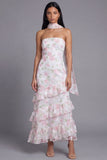 Robe longue de mariage invitée longue à motifs de mariage blanche blanche rose en chiffon et écharpe de col