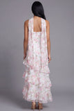Robe longue de mariage invitée longue à motifs de mariage blanche blanche rose en chiffon et écharpe de col