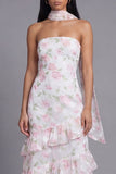 Robe longue de mariage invitée longue à motifs de mariage blanche blanche rose en chiffon et écharpe de col