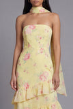 Robe longue de mariage invitée longue à motifs de mariage blanche blanche rose en chiffon et écharpe de col