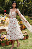 Robe de mariage midi en Corset transparent en fleur rouge ivoire
