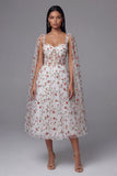 Robe de mariage midi en Corset transparent en fleur rouge ivoire