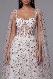 Robe de mariage midi en Corset transparent en fleur rouge ivoire