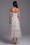 Robe de mariage midi bretelles en ligne A en fleur ivoire avec manches transparentes