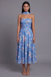 Robe de mariage Midi Midi à motifs de mariage en chiffon bleu à motifs floraux fourreau et écharpe