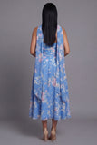 Robe de mariage Midi Midi à motifs de mariage en chiffon bleu à motifs floraux fourreau et écharpe