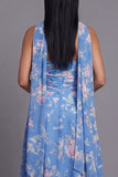 Robe de mariage Midi Midi à motifs de mariage en chiffon bleu à motifs floraux fourreau et écharpe