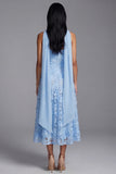 Robe de mariage midi midi fleurie appliquée bleue sans bretelles avec foulard