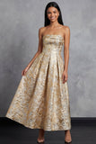 Robe noire midi fleur Jacquard fleuronnée sans bretelles
