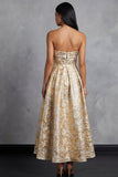 Robe noire midi fleur Jacquard fleuronnée sans bretelles