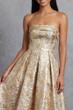 Robe noire midi fleur Jacquard fleuronnée sans bretelles
