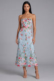 Robe midi fleur en tulle en fleurs roses, bretelles à fourreaux,
