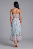 Robe midi fleur en tulle en fleurs roses, bretelles à fourreaux,