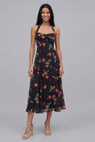 Robe midi à motifs floraux à motifs fourreau noir en chiffon