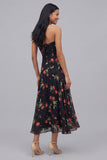 Robe midi à motifs floraux à motifs fourreau noir en chiffon