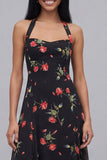 Robe midi à motifs floraux à motifs fourreau noir en chiffon