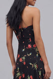 Robe midi à motifs floraux à motifs fourreau noir en chiffon