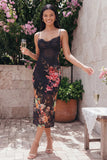 Robe Midi à bretelles fines collantes noires à bretelles fronçées