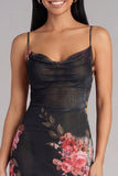 Robe Midi à bretelles fines collantes noires à bretelles fronçées