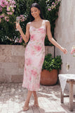 Robe midi à bretelles fines avec bretelles fines rose scintillante
