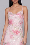 Robe midi à bretelles fines avec bretelles fines rose scintillante